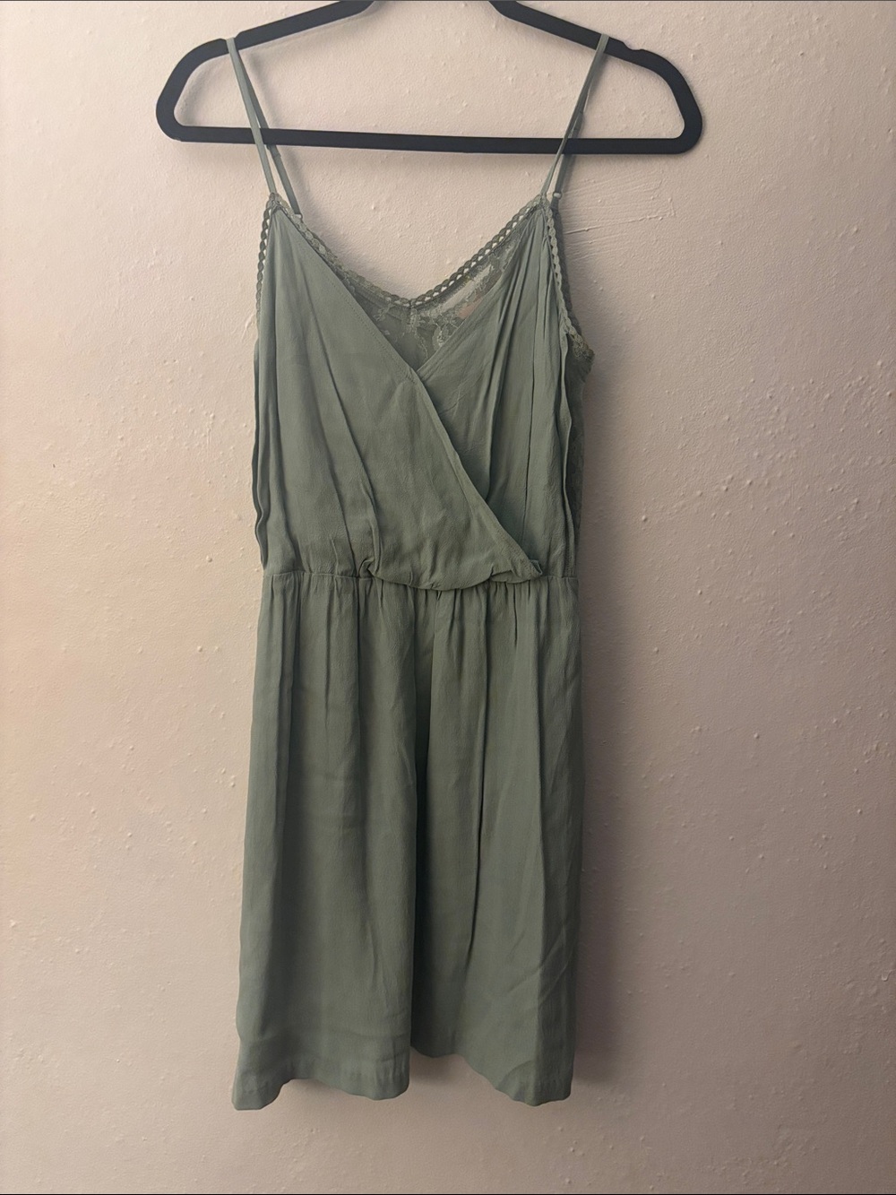 Sage Green Lace-Trim Spaghetti Strap Dress- Forever 21